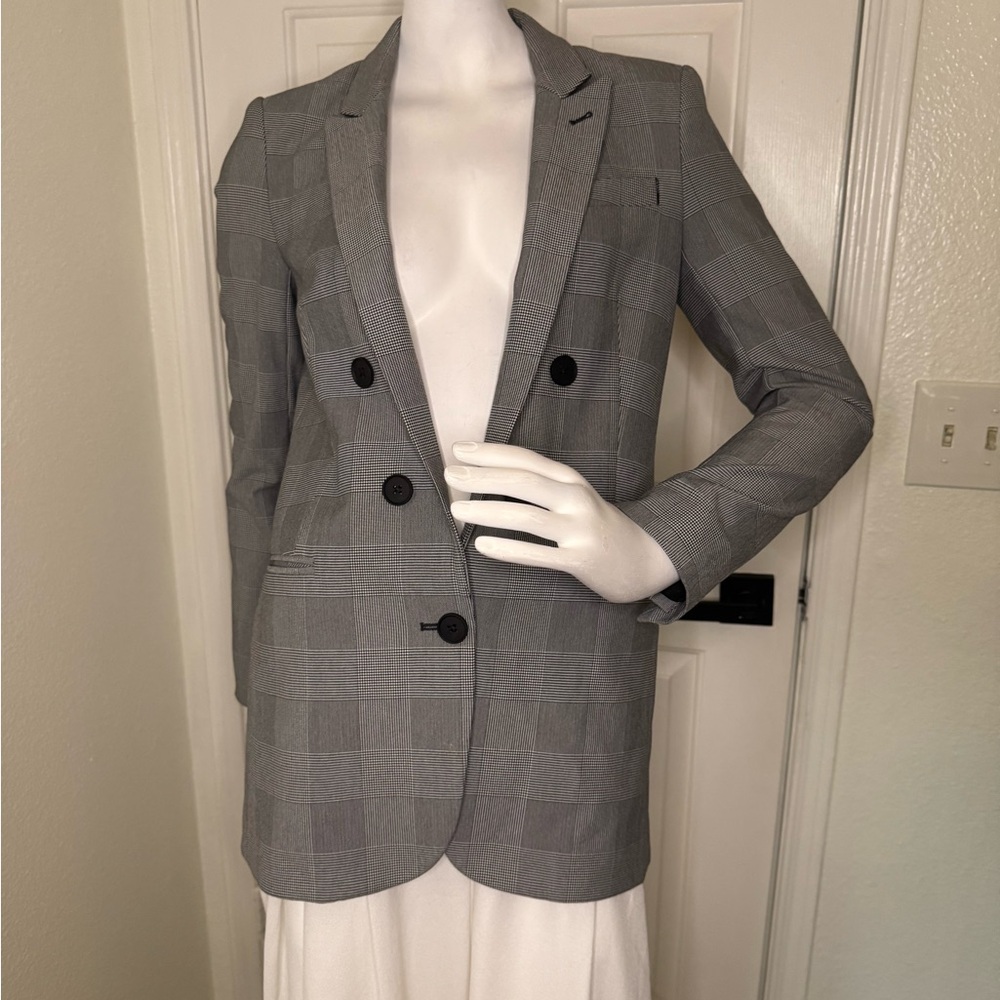 Express Gray Plaid Double-Breasted Blazer Size XS.